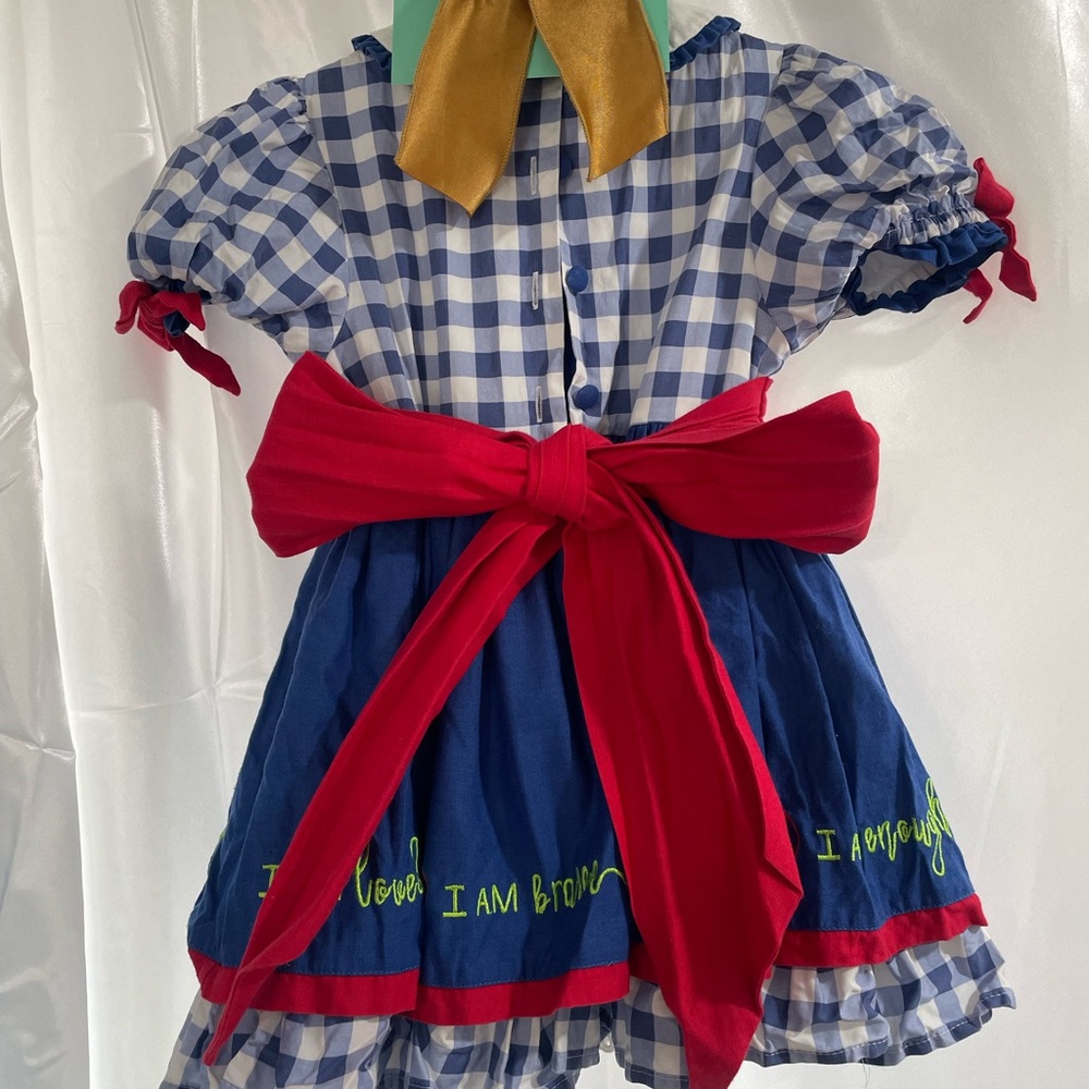 Charming Blue and Red Kids Dress with Apple Embroidery Back to school - Picture 2 of 2